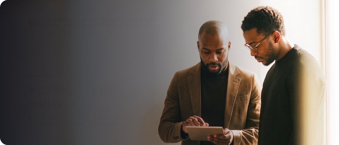 Two colleagues reviewing a tablet together